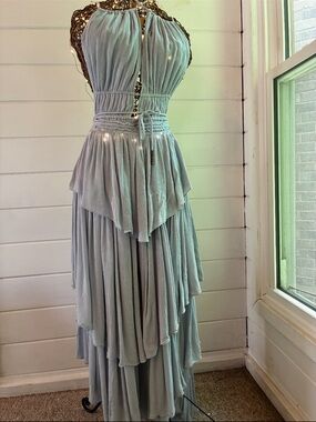 Free People Light Blue Tiered High-Low Maxi Dress